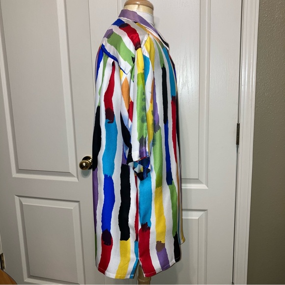 VTG Genelli Silk Shirt MULTICOLOR Paint Design PASTELS - Sz L Excellent! - Picture 5 of 15